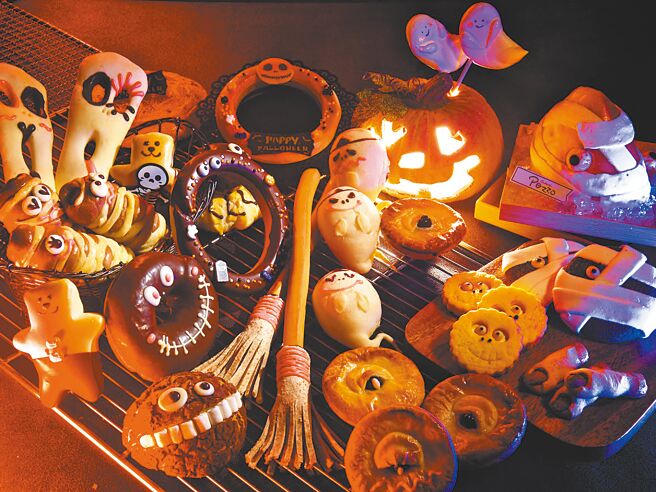 10月迎來西洋鬼節「萬聖節」，麵包坊獻上超過15款搞怪、搗蛋應景商品。（神旺普諾麵包坊提供）