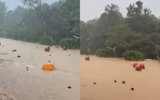 雨炸北海岸！陽金公路滾滾泥水流下 瞬變「花盆漂漂河」