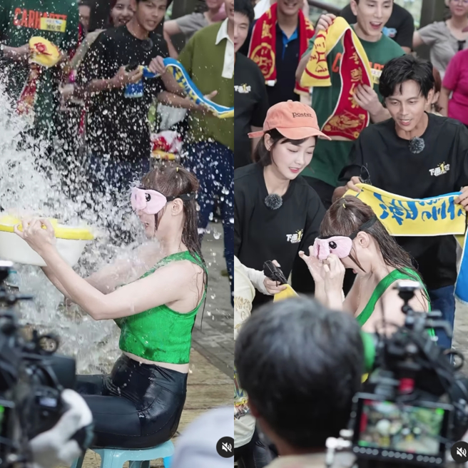 短今玩接水游戏整身湿，篮篮拿毛巾帮遮。（图／翻摄自sammie_923 IG）