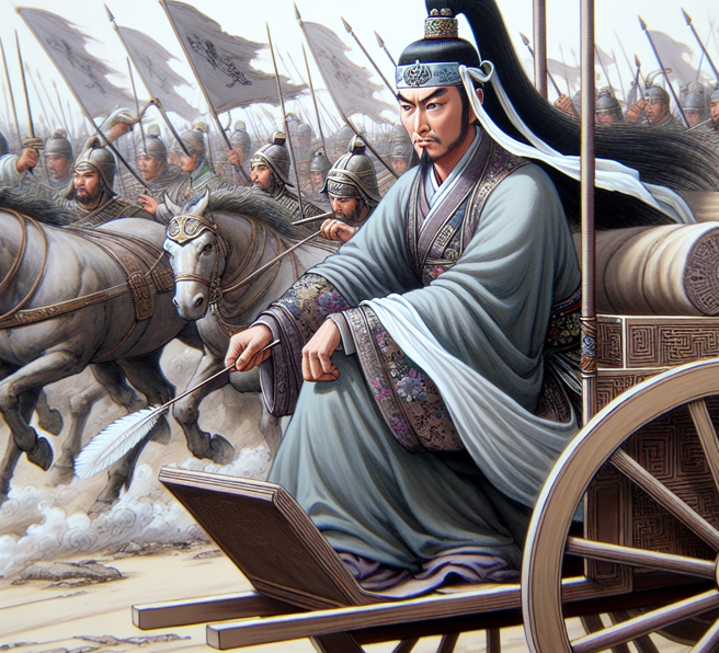 诸葛亮在两军对战时，总是坐在四轮车上发号施令，背后大有深意。（示意图／AI生成图）