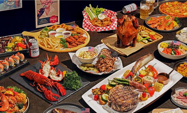 吃到饱品牌「丰FOOD」海陆百匯，新推出「美式嘉年华」主题季，超过25道的经典美式料理全都吃到饱。(丰FOOD海陆百匯提供)