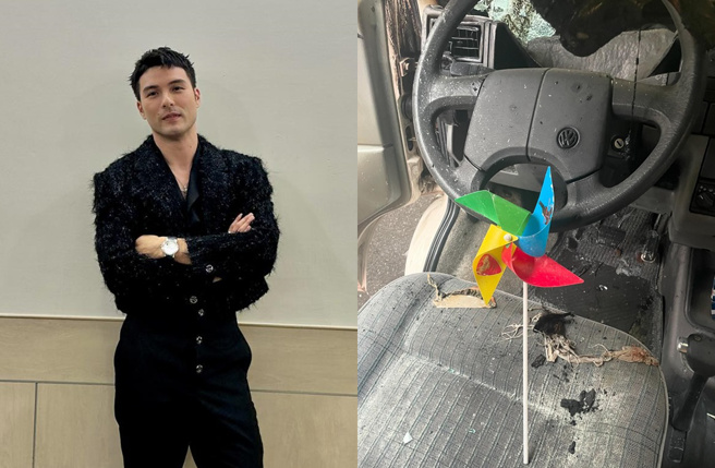 鳳小岳發文報平安，曝光車子悽慘現況。（圖／鳳小岳臉書）