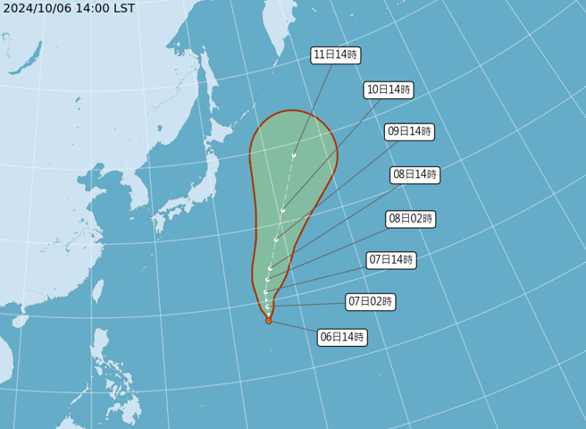热带性低气压TD23有望增强为今年第19号颱风百里嘉。（气象署）