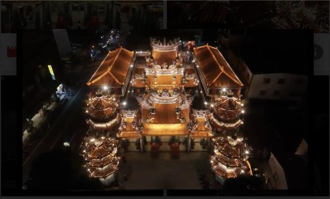 啟燈典禮現場利用光雕投影方式，結合科技Led燈，將廟宇照耀得金碧輝煌，展現新生命。（照片由大甲鎮瀾宮提供）