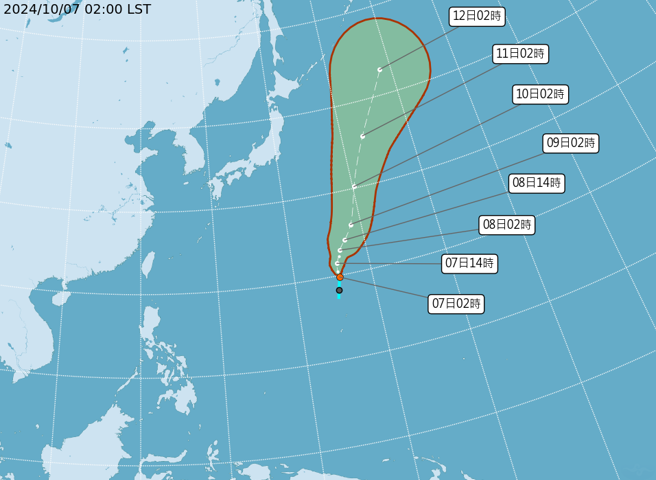 热低压发展中，最快9日增强为颱风「百里嘉」。（中央气象署提供）