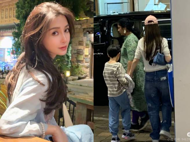 Angelababy现身香港带儿子逛街被偶遇。（图／翻摄自微博）