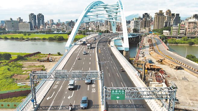 中正桥连接台北市中正区重庆南路三段与新北市永和区永和路二段，车流量大规画机车专用道，自行车则必须骑乘在人车共道上。（新北市新工处提供／刘彦宜台北传真）
