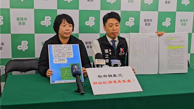 基隆市議會民進黨團8日下午召開記者會，質疑基隆市災害準備金在山陀兒風災前，竟只剩下2千萬元，痛批錢到底花到哪裡去。（張志康攝）