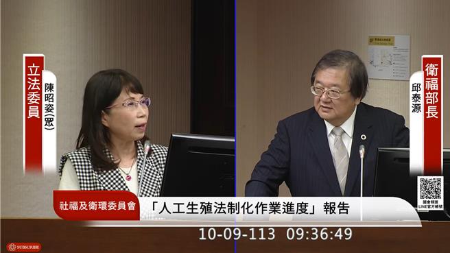 民眾黨立委陳昭姿表示，國健署過去3次民調結果，高達8成的人贊成開放代孕，難道要為了永遠的少數反對者，繼續蹉跎30年嗎？（翻攝自國會頻道）