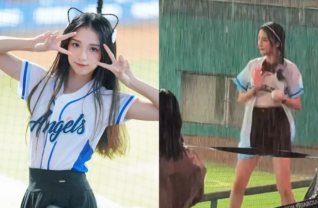 即便雨势不断，洁洁依旧挂着笑容卖力应援。（图／蓝波老师FB）