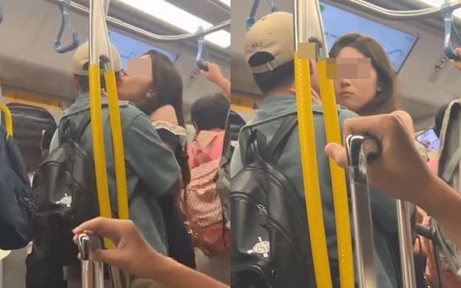 香港有对情侣搭地铁时忘情激吻，网友惊喊「好友仙气、恋爱了」。（图／翻摄自网路）