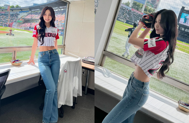 周子瑜化身棒球赛最漂亮开球员。（图／IG@thinkaboutzu）