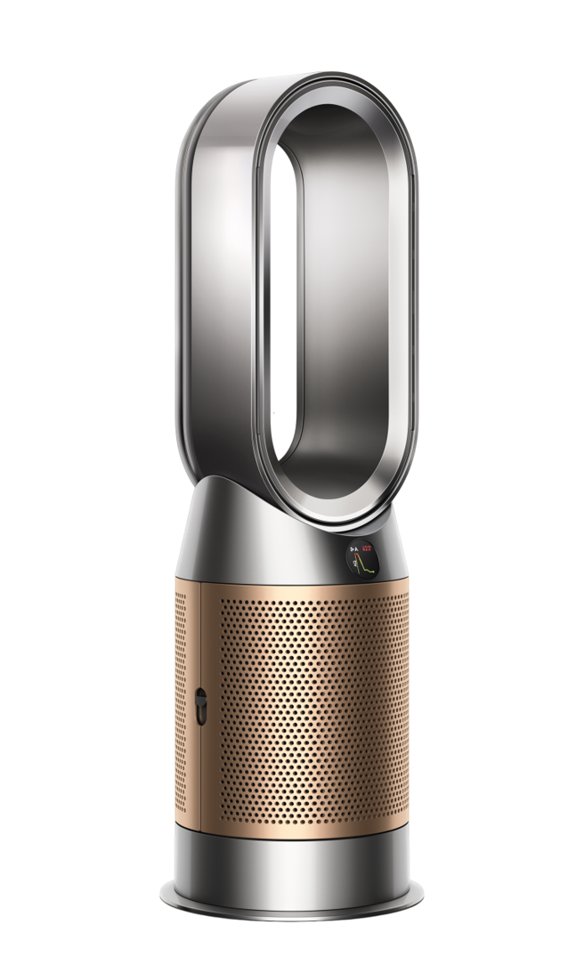 Dyson Purifier Hot+Cool De-NOx 甲醛NOx 侦测凉暖空气清净机HP12镍金色，建议售价2万9900元。（Dyson提供）