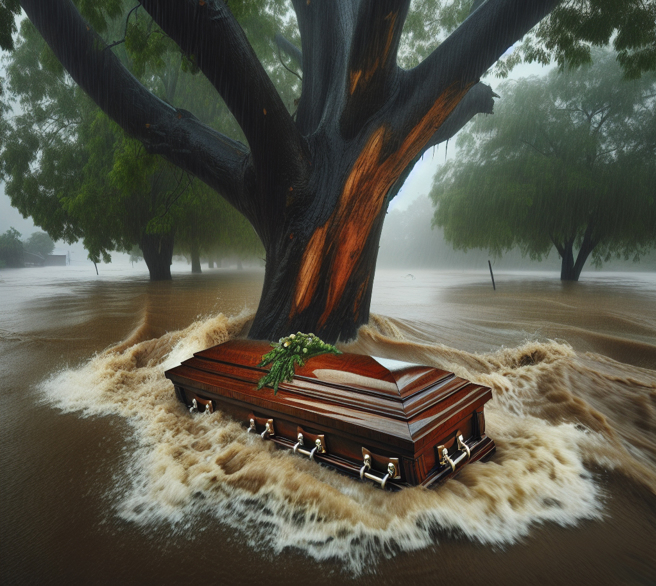 清迈一所中学附近漂来一副棺材，吓坏当地居民。（示意图／AI生成图）