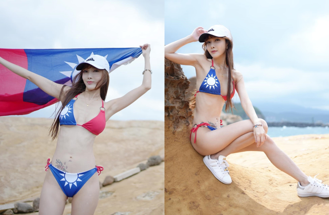 胡文英穿国旗图样的比基尼。（图／翻摄自胡文英脸书）