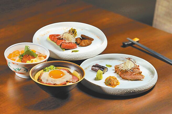 「秋季特製套餐」提供「炭烤舒肥日本和牛」及「山葵熟成西班牙伊比利豬肉」2款主餐選擇。（高雄萬豪酒店提供）