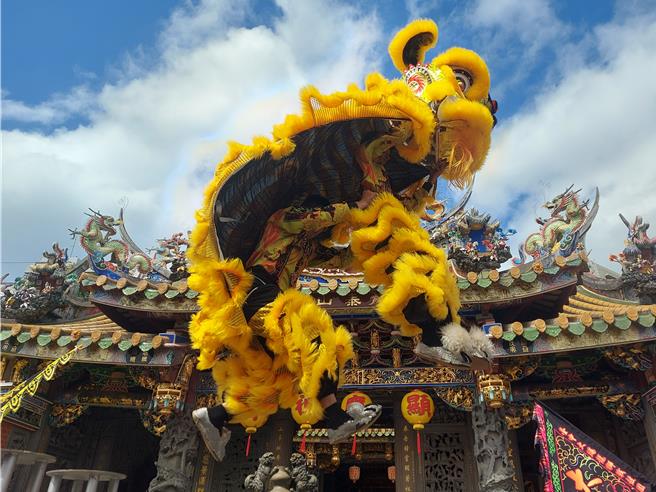 参赛狮团现场进行高桩表演。（张铠乙摄）