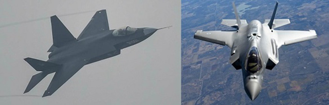 共军歼-35（左）、美军F-35（右）。（合成图/新华社、美国空军）
