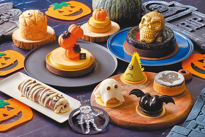 JR東日本大飯店台北「Platform月台町」大廳酒吧「幽靈與惡魔」主題的萬聖節雙人下午茶，包含甜點、鹹點及咖啡、茶等飲品，餐價1,400元＋10％。圖／JR東日本大飯店提供