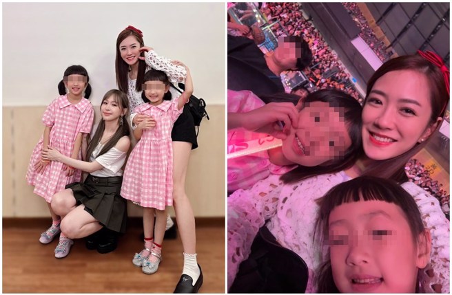 杨千霈带着两个女儿朝圣王心凌演唱会，还晒出在后台的大合照。（图／杨千霈脸书）