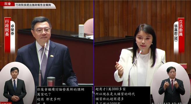 立委張嘉郡質詢卓榮泰。（摘自國會頻道YT／楊亞璇台北傳真）