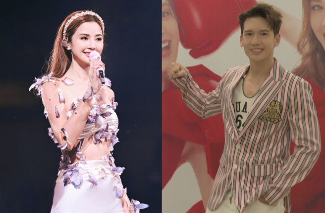 蔡卓妍（左）演唱会疑被关智斌求婚。（图／微博 蔡卓妍、关智斌）