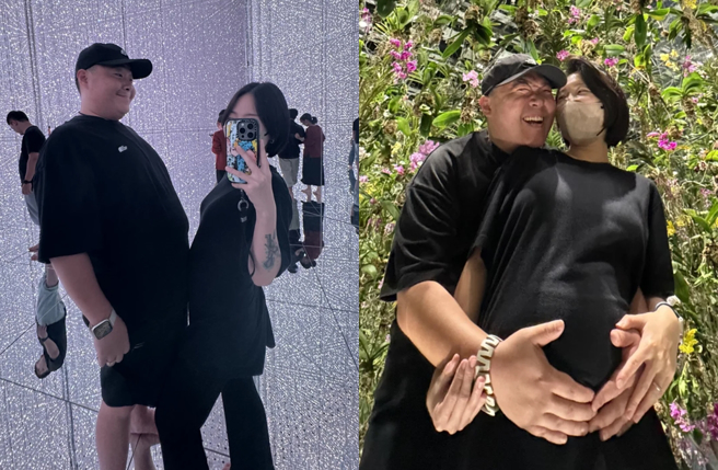 郝劭文甜蜜搂着怀孕的林寧瑞。（图／翻摄自小红书）