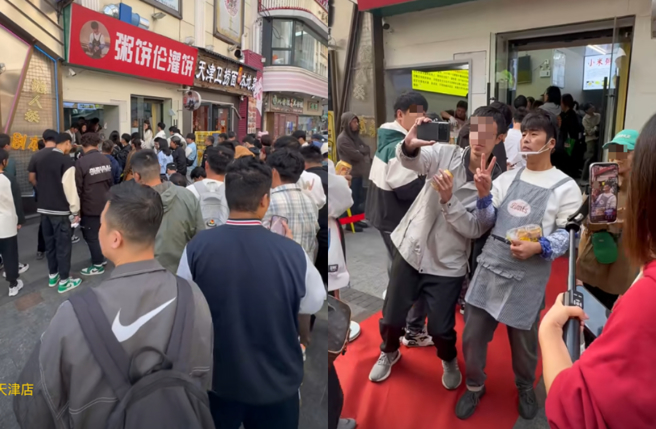 粥餅倫脫離餐車生意首開店面，真實人潮曝光。（圖／抖音 粥餅倫）