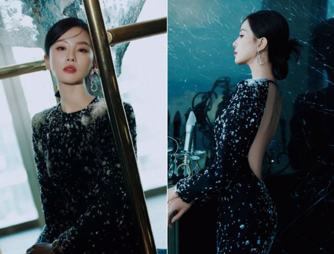 刘诗诗则以黑色礼服现身，背后大片篓空，雪白无瑕的美背一览无遗。（图／翻摄自微博）