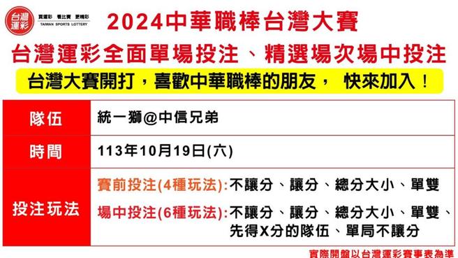 2024中华职棒台湾大赛  台湾运彩提供投注表