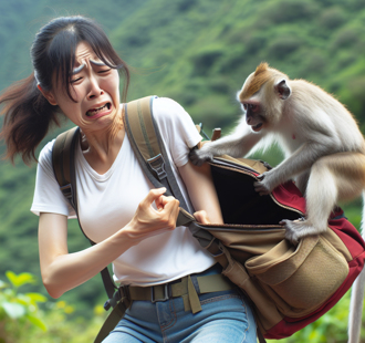 妹子爬峨眉山遭「山道猴子」硬上 崩溃痛哭：牠好丑