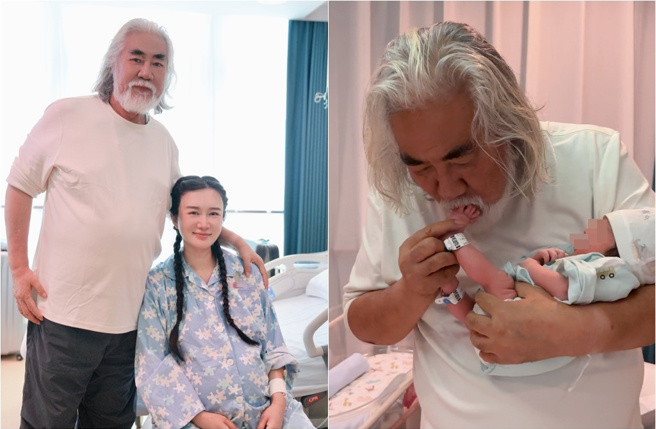 張紀中喜迎女兒出生，開心親吻寶寶腳ㄚ。（圖／張紀中微博）