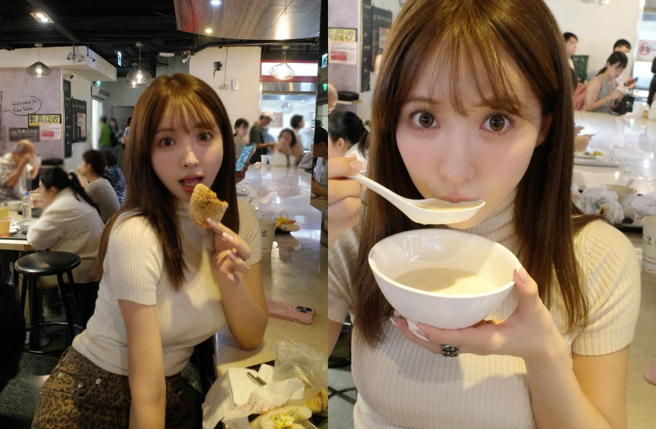 三上悠亚享受豆浆、烧饼的模样让人直呼好可爱。（图／三上悠亚IG）