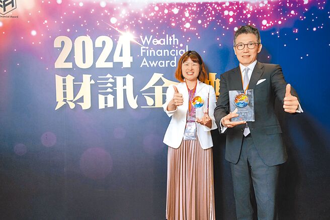 台北富邦銀行榮獲2024財訊金融獎雙獎肯定，由財富管理總處副總處長吳傳文（右）、金安部長蔡佩玲（左）代表受獎。圖／北富銀提供