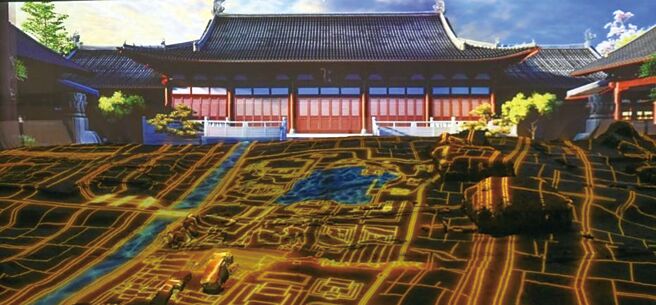 南宋德寿宫遗址博物馆内以动画和投影展示的歷史模拟影像。（中新社）