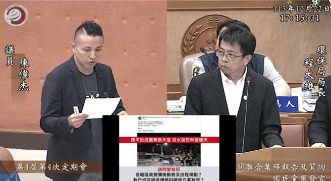 国民党新北市议员陈伟杰今（22）日于议会质询时指出，地方社群平日就有民眾反应许多路段充斥噪音车、改装车，民眾不得安寧，环保局及警察局皆允诺执行。（新北市议员陈伟杰提供）