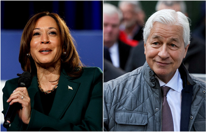 《紐約時報》指出，有「華爾街一哥」之稱的摩根大通（JPMorgan，小摩）執行長戴蒙（Jamie Dimon），私下表態支持賀錦麗入主白宮。（路透社）