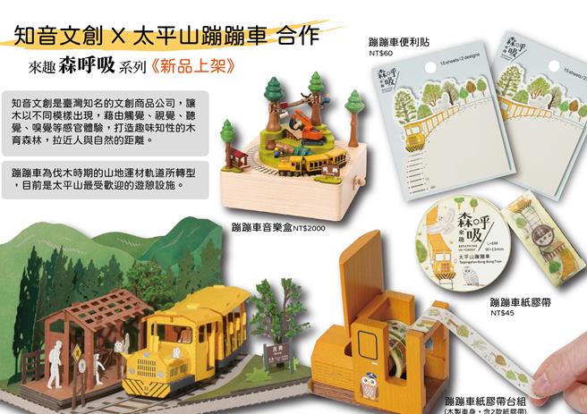 除原有蹦蹦车纸模型、钥匙圈、铁制书籤、明信片、折迭镜、红包袋等文创商品外，也增加太平山以及其他森林游乐区人气纪念品，供游客选购。（林业保育署宜兰分署提供／吴佩蓉宜兰传真）
