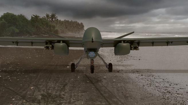  通用原子推出具短場起降能力的「灰鷹」STOL，未來可望爭取美軍訂單。圖為該機在野戰跑道起降示意圖。（取自通用原子公司網站）