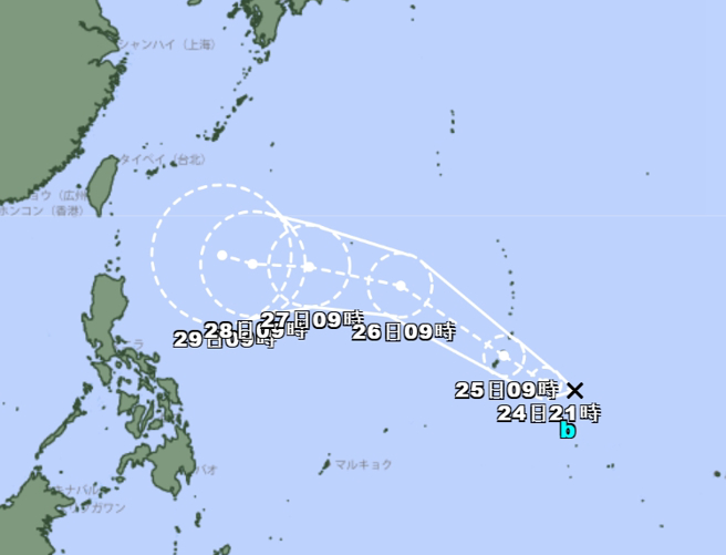 菲律宾东方远洋有一热带性低气压生成，最快明天增强为康芮颱风。（翻摄日本气象厅）