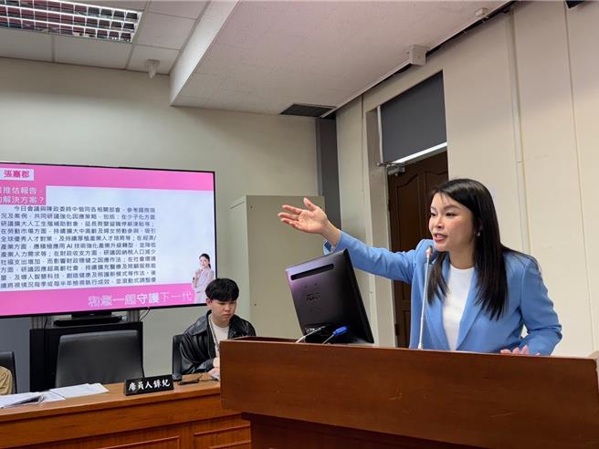 国民党立委张嘉郡24日质询少子化议题。（张嘉郡办公室提供／陈薏云台北传真）