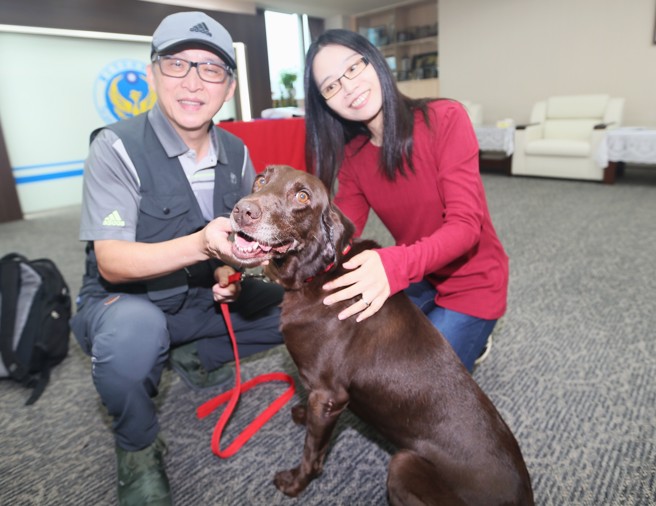台北市政府消防局再次办理退役搜救犬Uny的寄养，而Uny也找到了属于牠的家。（图 / 刘咏韵翻摄）