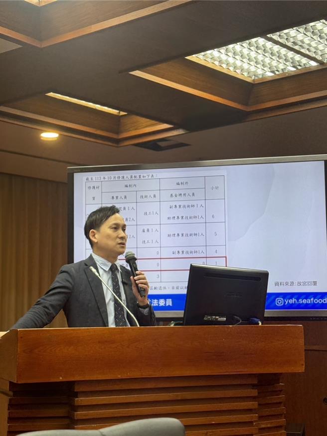 立法委員葉元之24日質詢故宮博物院長蕭宗煌。（葉元之辦公室提供／陳薏云台北傳真）