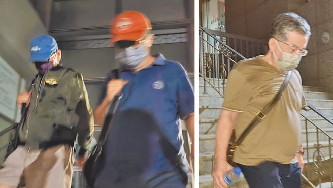 台南地检侦办台绿弊案声押失败，台盐绿能前董事长陈启昱（中）与前总经理苏坤煌（左），以及其他被告（右）步出台南地院。（中时资料照）