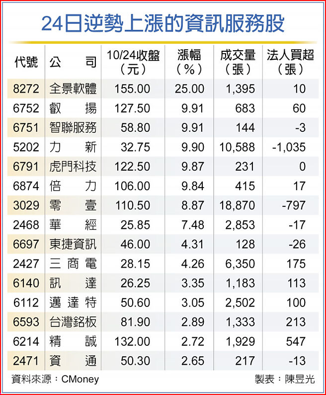 24日逆勢上漲的資訊服務股