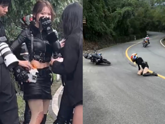 陸短裙重機妹壓彎慘摔「肉絲長腿磨地」！網：裝逼失敗