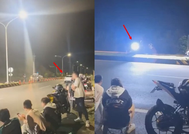 石门区的淡金公路，凌晨警方实施临检，并架设超速三脚架，没想到多辆汽机车呼啸而过，被国家级追焦，事后一定相当懊悔。（翻摄爆料公社）