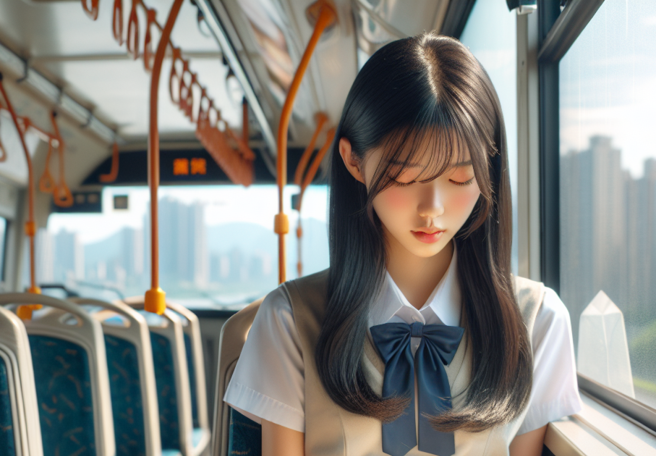 大陆有女学生依靠门边努力读书，没想到，一旁的大叔便礼让出博爱座，让女学生有个好环境可以读书。（示意图、与本案无关／AI生成）