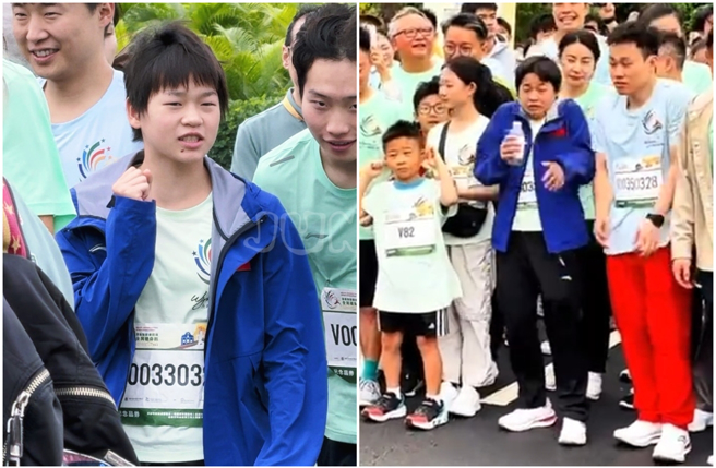 全紅嬋與郭晶晶一起參加路跑賽事，巨大的鳴笛直接把全紅嬋嚇一大跳。（圖／攝自微博）