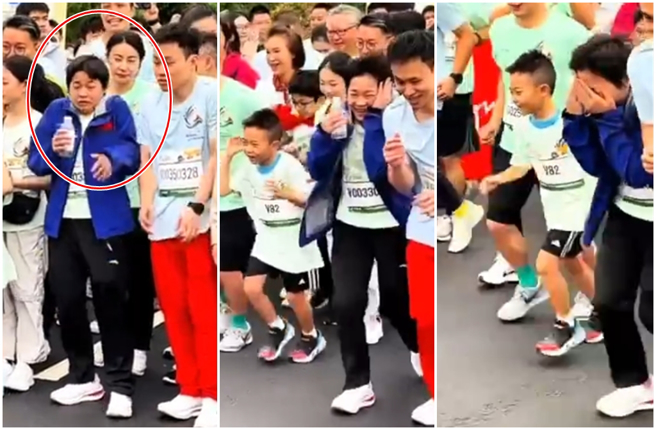 全紅嬋與郭晶晶一起參加路跑賽事，巨大的鳴笛直接把全紅嬋嚇一大跳。（圖／攝自微博）